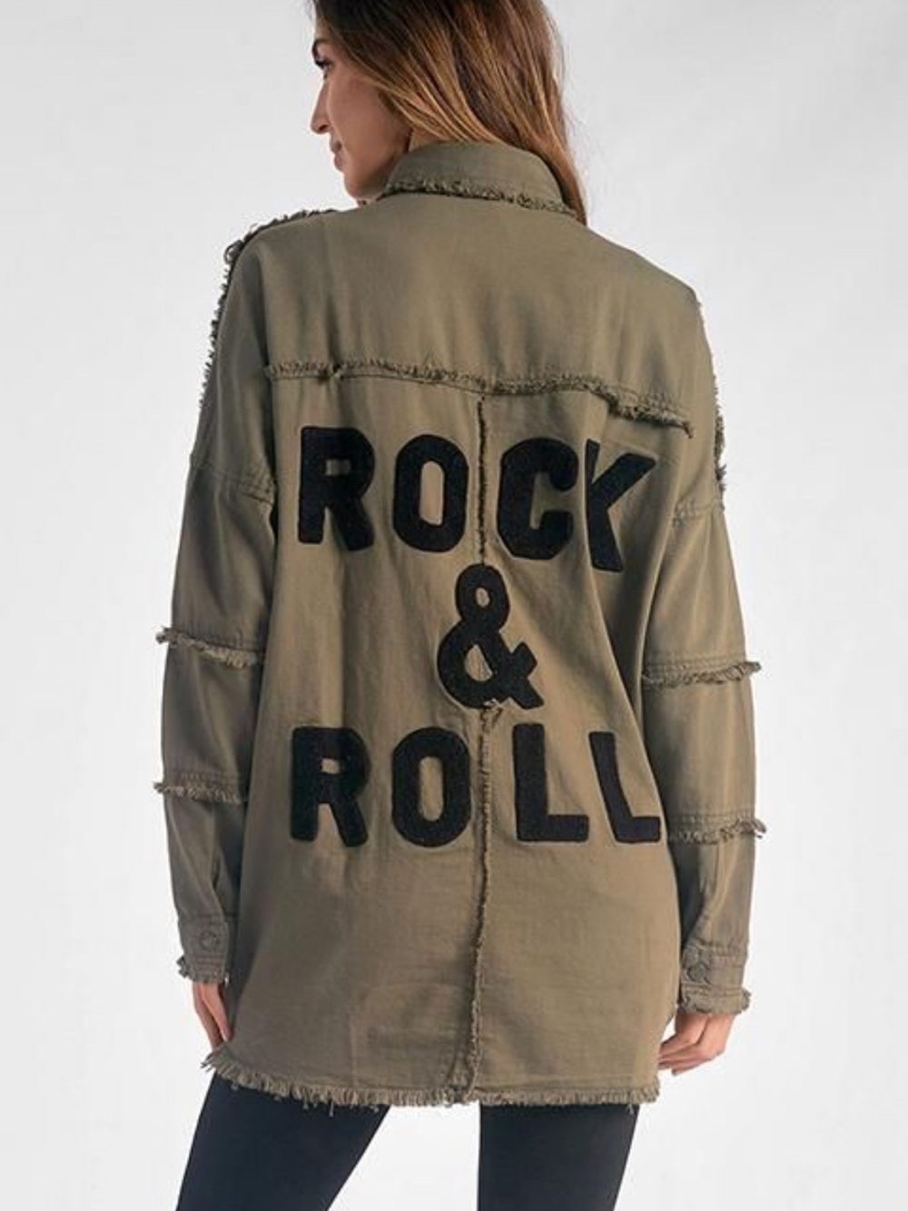 Elan Olive Green 'ROCK & ROLL' Utility Shirt Jacket